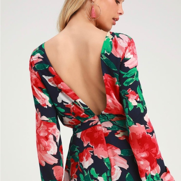 Lulus Sweetest Song Backless Long Sleeve Blue Floral Print Romper Size Large - Picture 2 of 9